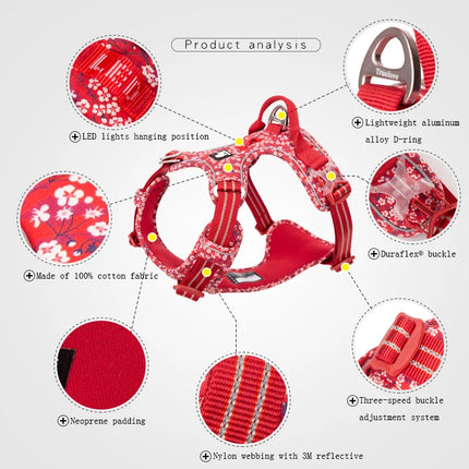 Truelove Pet Harness Floral No Pull Cotton Fabric Breathable and Reflective Soft Cats Dogs Small Medium Walking Running TLH5655