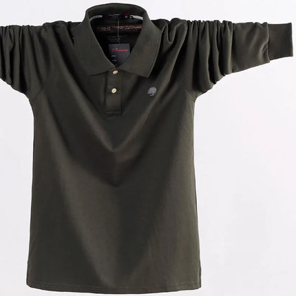 2025 New Men's POLO Shirt, Men's Business Casual, Cotton, Autumn, Long-Sleeved, Large Size Lapel POLO Shirt, Large Size 6XL 7XL