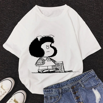 2020 New Summer Fashion Female Pink Tops Mafalda Cute Graphic Print T-shirt Women Harajuku Aesthetic White Tops Kawaii Tshirt