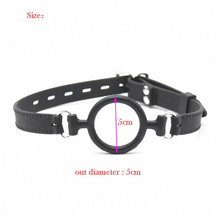 PU Leather Open Mouth Hood Mask,With Full Silicone O Ring Gag Strap,Fetish Slave Bondage Gimp,BDSM Sex Toy For Couple Adult Game