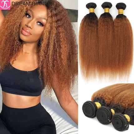 12A Ombre Brazilian Hair Ombre Kinky Straight Bundles 1B 30 Bundles 2 Tone Brown Hair Bundle 100% Human Hair Afro Yaki Straight