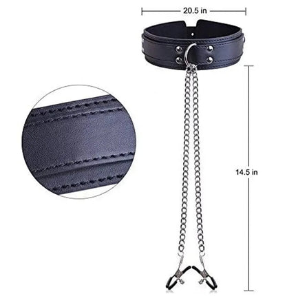 Leather Choker Neck Collar Metal Chain Nipple Breast Clamp Clip Bdsm Bondage Slave Erotic Sex Toys For Women Couples Adult Games