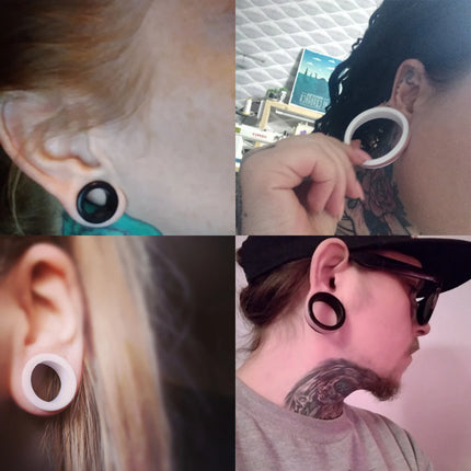 1Pair 3mm-76mm Big Size Hollow Black Silicone Flexible Double Flared Flesh Ear Tunnel Plugs Gauge Expander Stretchers Jewelry