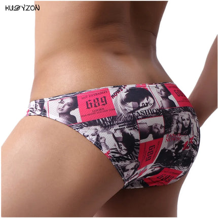 New Sexy Men Underwear Breathable Printed Briefs Low Waist Male Underpants Cuecas Calzoncillos Bulge Pouch Mesh Bikini Briefs