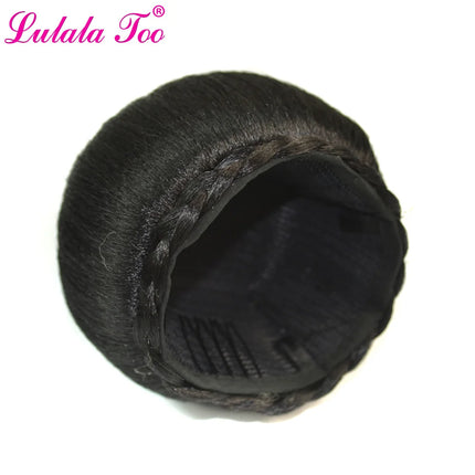 Synthetic Fake Hair Bun And Bang Set Heat Resistant Braide Chignon HairPiece Ponytail Wig For Women Clip in Hair Extension