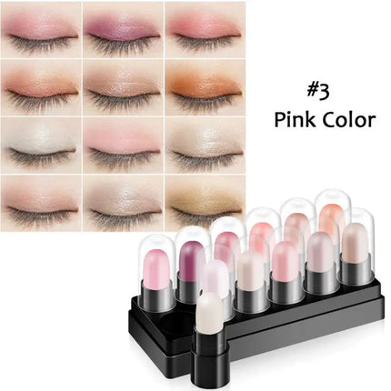 Eyeshadow Pencil Set 12 Colors Waterproof Long Lasting Glitter Shimmer Eye Shadow Pen Highlighter Stick Eyes Makeup Tools