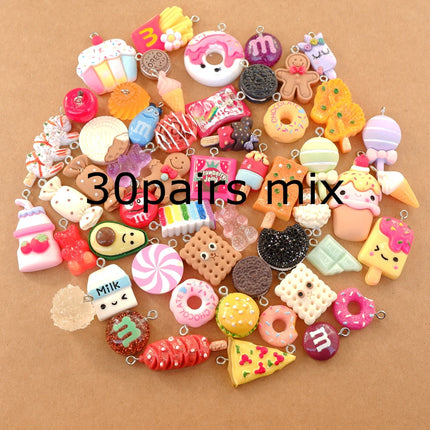 20/30/60/100Pcs/lot By Random Cake Candy Food Charms For Jewelry Making  Bracelets  Earrings Making Resin Flat Back Cabochon