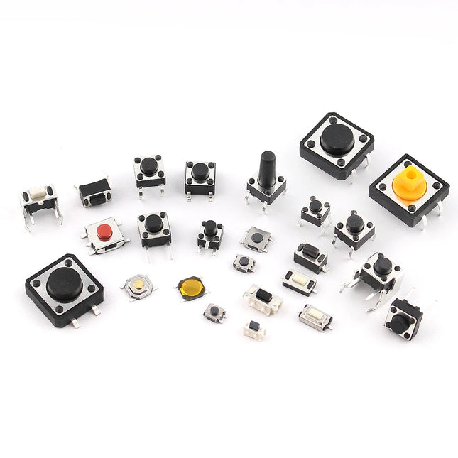 125PCS Assorted Micro Push Button Tact Switch Kit - 25 Types, Including Reset & Mini Leaf Switches, SMD/DIP  2*4 3*6 4*4 6*6