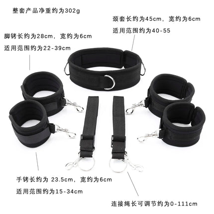 Bondage Neck Collar to Handcuffs Wrist Ankle Cuffs Bed Boundage Roleplay Faux Leather Bed Sheet BDSM Couple Games Adult Sex Toy