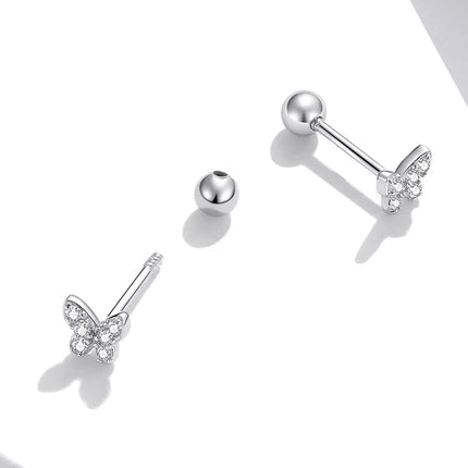 Bamoer 925 Sterling Silver Brilliant Star Earrings for Women Tiny Butterfly Stud Earrings Snowflake Girl Ear Studs Fine Jewelry