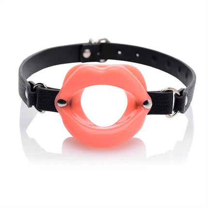 Candiway PU Leather Rubber Lips O Ring Open Mouth Oral Sex Gag BDSM Fetish Bondage Restraints Erotic Toys For Couples