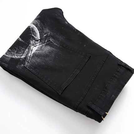 2026 Dark Streetwear Skull Print Punk Stretch Slim Y2K Jeans Pants For Men Clothing Hip Hop Cotton Long Trousers Ropa De Hombre