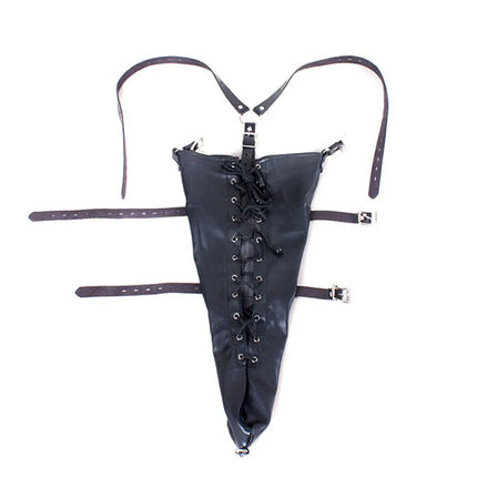 Behind Back Straight Jacket,BDSM Leather Over Shoulder ArmBinder,Adult Sex Bondage Kit Arm Binder Restraint Slave Lockable Glove