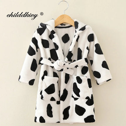 Boy and Girls Flannel Pajamas Robe Autumn and Winter Children Sleepwear Soft Hooded Kids Homewear 2-8 Years