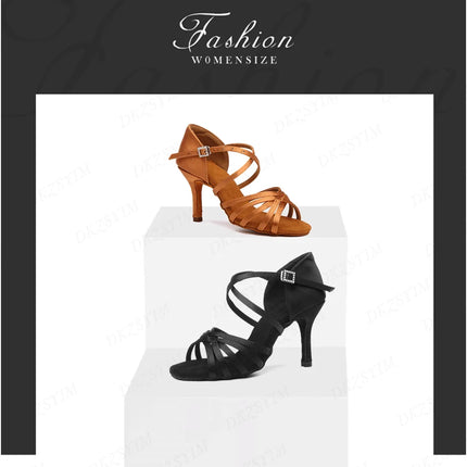 DKZSYIM Latin Dance Shoes Women High Heel Silk Dance Shoes lady Soft Bottom Dance Shoes heeled 8cm Girls Salsa Ballroom Shoes