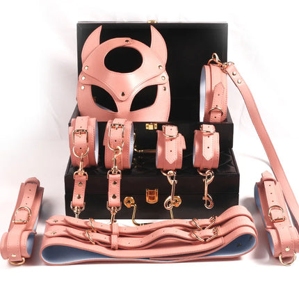 Erotic Mask Sex Products Erotic Toys For Adult BDSM Kit Sex Bondage PU Leather Set Handcuffs Collar Corset Thigh Ring Sex Toys