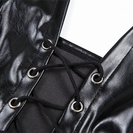 Sisterlinda Sexy Punk Y2K Black PU Leather Crop Top Womens Sleeveless Deep V Neck Backless Camisole Fashion Party Club Vests2021