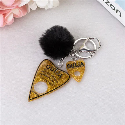 1PC Women Ouija Planchette Keychain Resin Pompom Charms Handbag  Keyring With Puffer Ball Punk Board Crafts