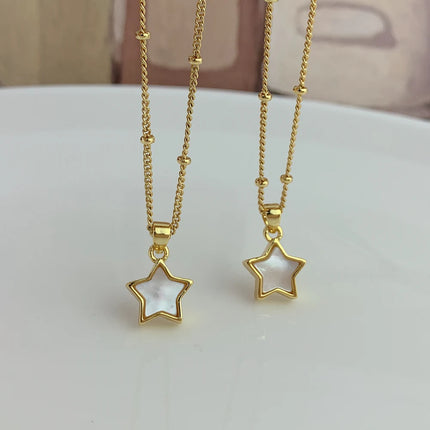 Dainty Cute Mother of Pearl Shell Star Pendant Necklace For Women Girls Gold Plated MOP Jewelry
