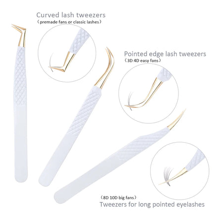 1Pc White-gold Anti-Static For Eyelash Extension Eyebrow Stainless Steel Set Beauty Precision Tweezers Makeup Tools