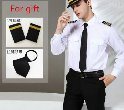 Super Quality Pilot Shirt Mens White Airline Pilot Uniforms Hair Stylist Fashion Slim Fit Workwear Big Size Male Clothing