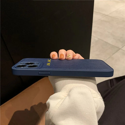 Korea Personalise Name Letters Leather PU Soft Phone Case For iPhone 15 14 13 12 11 Pro X XS Max XR 7 8 Plus Luxury Plain Cover