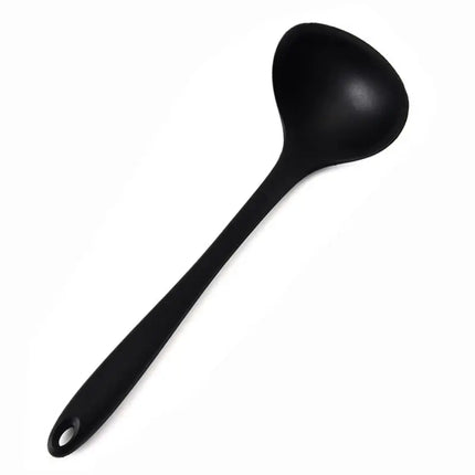 Non-Stick Silicone Ladle Soup Spoon Flexible Scoop Spoons Curved Handle Heat Resistant Round Scoop Cooking Utensils Kitchen Tool