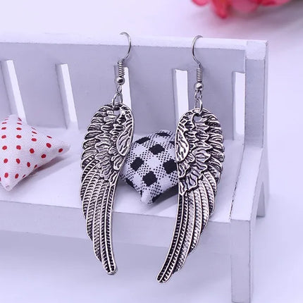 2023 Trend Punk Retro Angel Wings Earrings Drop Feather Hanging Dangle Metal Long Earring For Women Alloy Gothic Jewelry Stud