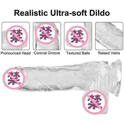 Soft Jelly Dildo Testis Realistic Anal Dildo Penis Suction Cup Male Dick Female Masturbation Fidget Toys Sex Toys for Woman