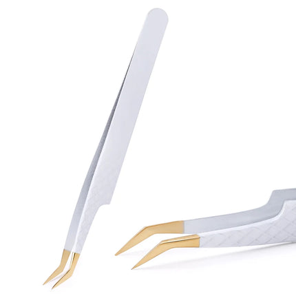 1Pc White-gold Anti-Static For Eyelash Extension Eyebrow Stainless Steel Set Beauty Precision Tweezers Makeup Tools