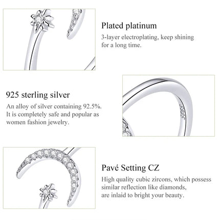 WOSTU Real 925 Sterling Silver Open Ring Finger Adjustable Size Wedding Rings For Women Engagement Fashion Silver Jewelry Gift
