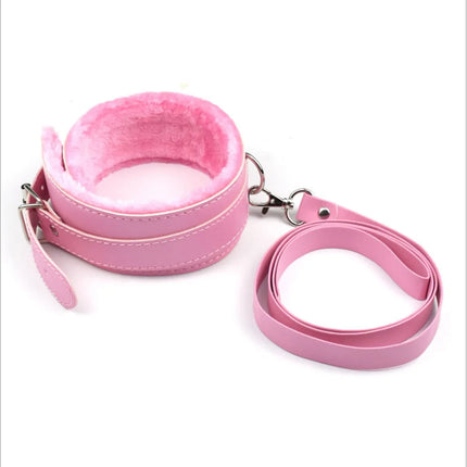 BDSM Sex Toys PU Leather Plush Neck Collar with Chain Leash for Woman Restraint Fetish Dog Slave Erotic kit Flirting Couples