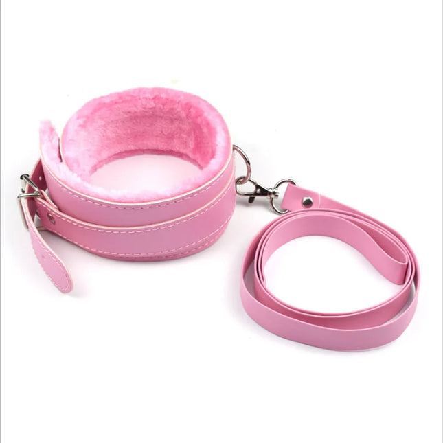 BDSM Sex Toys PU Leather Plush Neck Collar with Chain Leash for Woman Restraint Fetish Dog Slave Erotic kit Flirting Couples