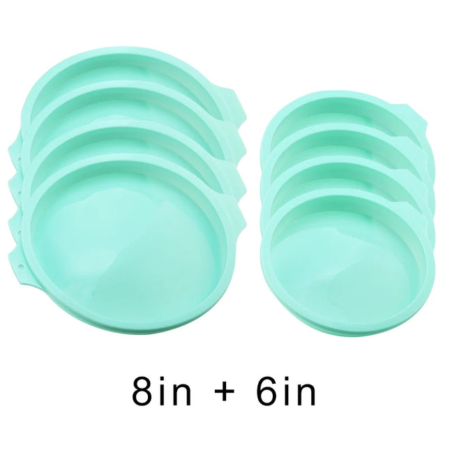 FAIS DU 2-8pcs Silicone Cake Pan 4/6/8inch Round Cake Layer Set Silicone Bakeware Mold for Baking Tools Rainbow Cake and Mousse
