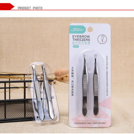 2Pcs/Set Professional Slanted/Flat Stainless Steel Hair Removal Clip Eyebrow Face Hair Remover Tweezers Eyebrow Plucking Tools