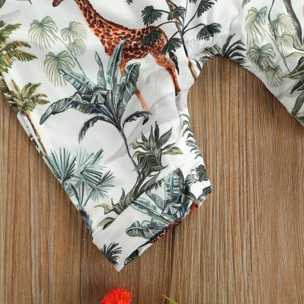 Citgeett Summer Newborn Baby Boys Girls Sleeveless Romper Casual Animal Tree Print Button Front Jumpsuit Clothes