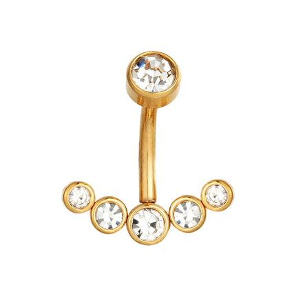 Zircon Golden Belly Button Rings Stainless Steel Piercing 14G 1.6mm 10mm Navel Bar Body Jewelry Men Women Sexy Beach Accessories