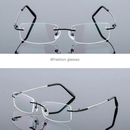 Anti Blue Light Titanium Alloy Framless Square Myopia Glasses Women Men Rimless Prescription Eyeglasses 0 -0.5 -0.75 To -6.0