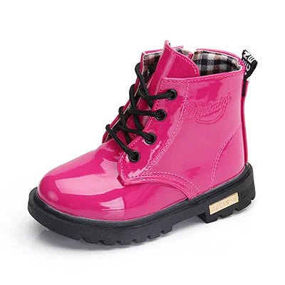 New Children Shoes Boots for Children Size 21-37 Boots for Girl PU Leather Waterproof Winter Kids Snow Shoes Girls Boots