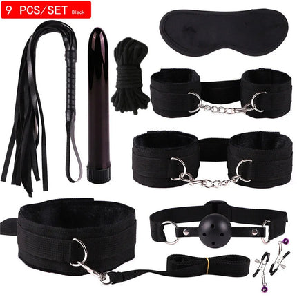 Exotic Accessories Nylon Sex Bondage Set Sexy Lingerie Handcuffs Whip Rope Anal Vibrator Adult Sex Toy for Couples