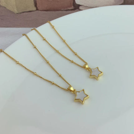 Dainty Cute Mother of Pearl Shell Star Pendant Necklace For Women Girls Gold Plated MOP Jewelry