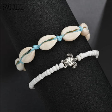 SMJEL Bohemian Shell Anklets for Women Handmade Woven Natural Shell Foot Jewelry Summer Beach Barefoot Bracelet ankle on Leg