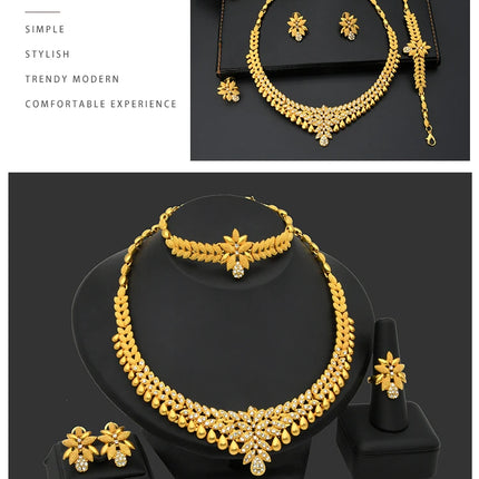 ANIID African Jewelry Set Big Necklace Dubai Ethiopian Gold Color Jewelery Earring Bracelet For Women Bridal Choker Wholesale