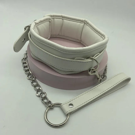Soft PU Sponge Slave Bondage Set of Handcuffs Ankle Cuffs with Metal Chain Collar for Women Men Fetish Bdsm Adult Games Sex Toys