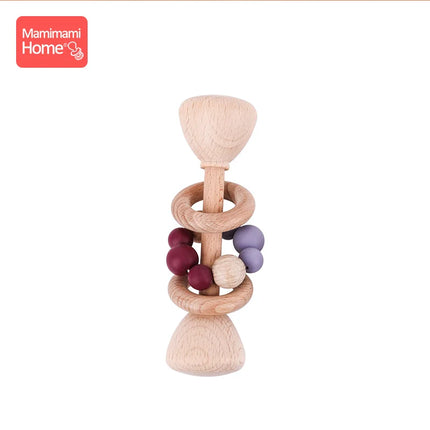 1pc Baby Teether Wooden Music Rattle BPA Free Wooden Gym Ring Rodent Silicone Beads Newborn Educational Montessori Toys For Kids