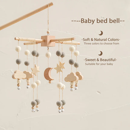 Baby Toy Wooden Mobiles Bed Bell Moon Clouds Rattle For Newborn Developing Diy Accessories Crib Holder Arm Brackets Gifts Rattle
