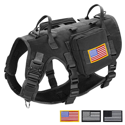 Durable Tactical Military Dog Harness Strong Nylon Pet Vest Working Dog Training Harness With 2 Bags 3 Flags For Small Large Dogs