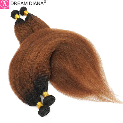 12A Ombre Brazilian Hair Ombre Kinky Straight Bundles 1B 30 Bundles 2 Tone Brown Hair Bundle 100% Human Hair Afro Yaki Straight
