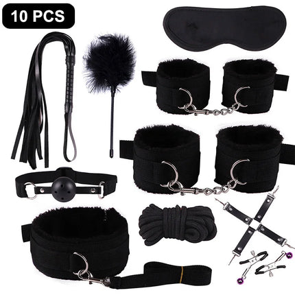 Handcuffs Collar Whip Gag Nipple Clamps BDSM Bondage Rope Erotic Adult Sex Toys For Woman Couples Anal Butt Plug Tail