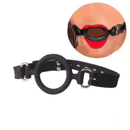 PU Leather Open Mouth Hood Mask,With Full Silicone O Ring Gag Strap,Fetish Slave Bondage Gimp,BDSM Sex Toy For Couple Adult Game